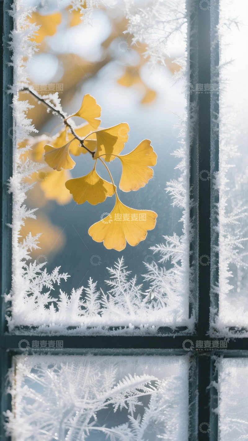 高清大图下载【趣麦麦图】霜降节气里窗子上的冰花3