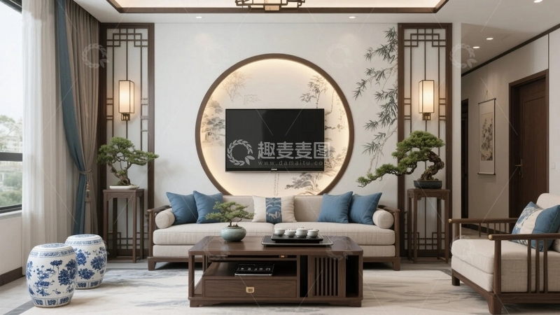 高清大图下载【趣麦麦图】雅致中式风格客厅效果图5