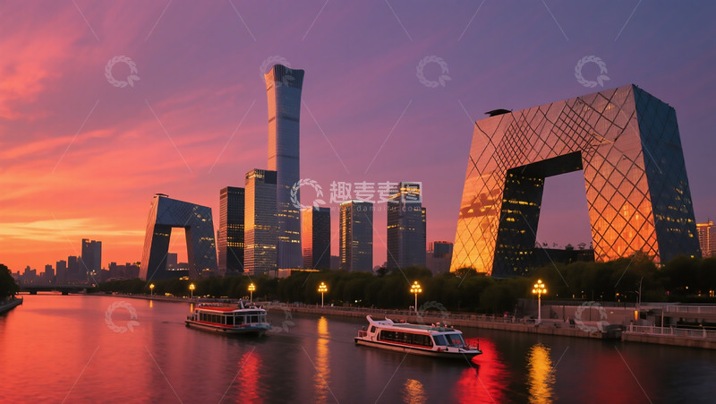 高清大图下载【趣麦麦图】北京CBD傍晚实拍