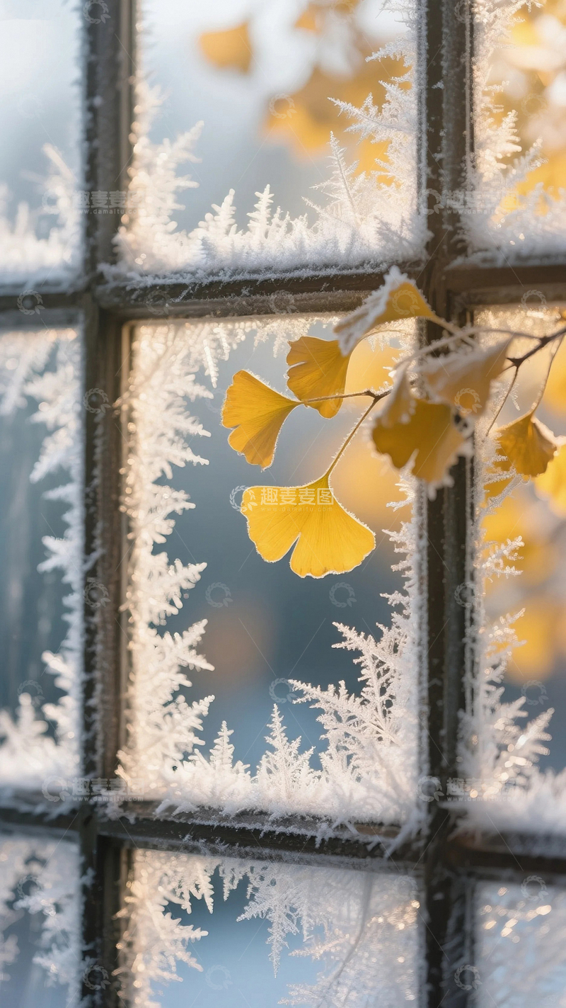 高清大图下载【趣麦麦图】霜降节气里窗子上的冰花1