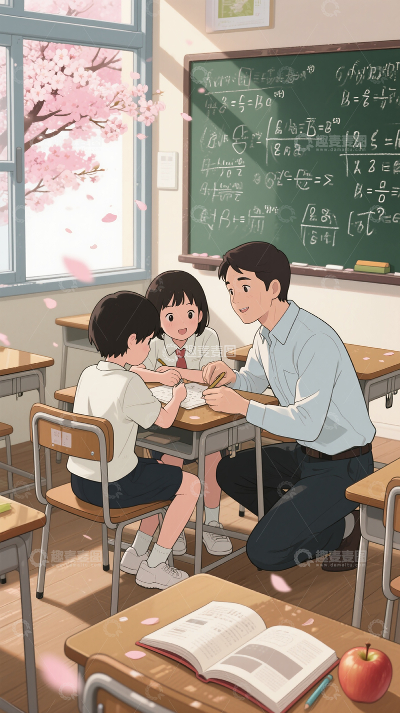 源文件下载【趣麦麦图】卡通开学季老师学生教室学习插画素材