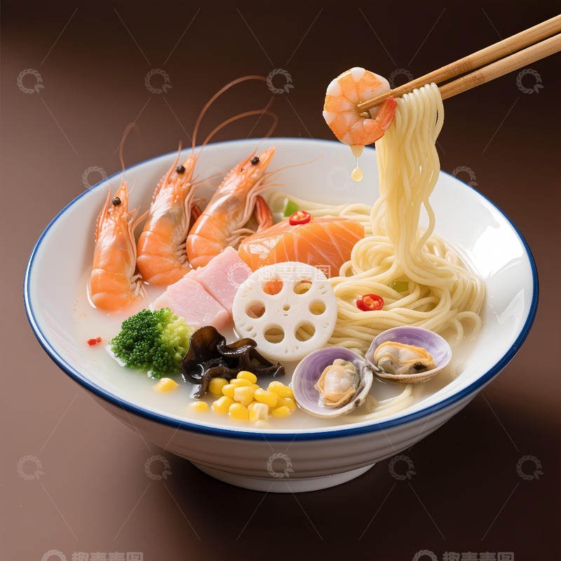 高清大图下载【趣麦麦图】筷子举起面条海鲜面