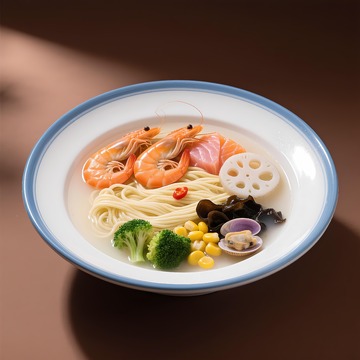 一碗诱人美味的海鲜面