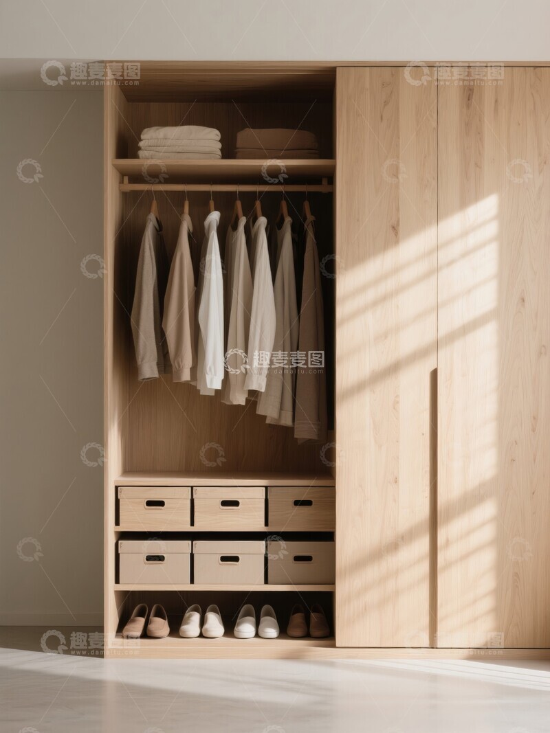 高清大图下载【趣麦麦图】简约木质衣柜内部展示