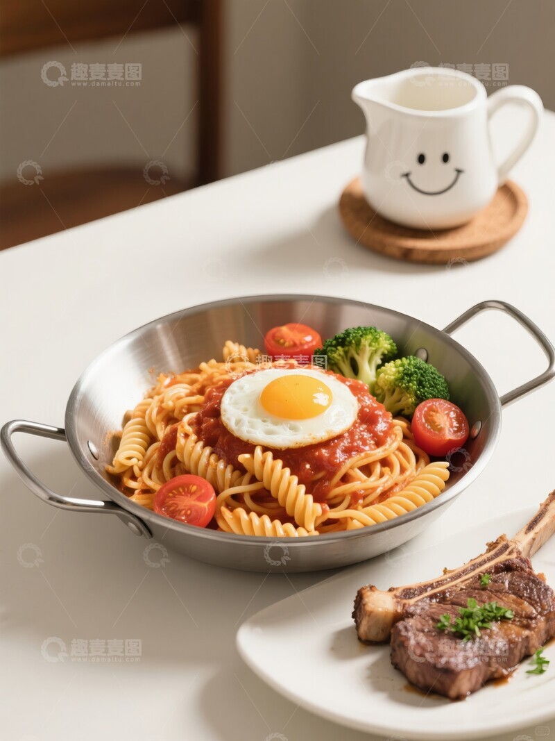 高清大图下载【趣麦麦图】意大利面配番茄酱和牛奶