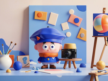 在画画的戴贝雷帽玩偶