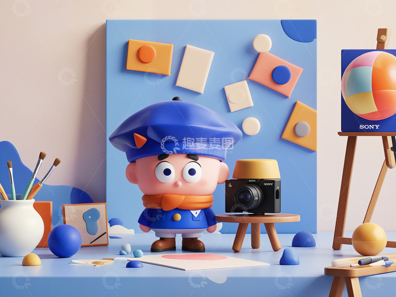高清大图下载【趣麦麦图】在画画的戴贝雷帽玩偶