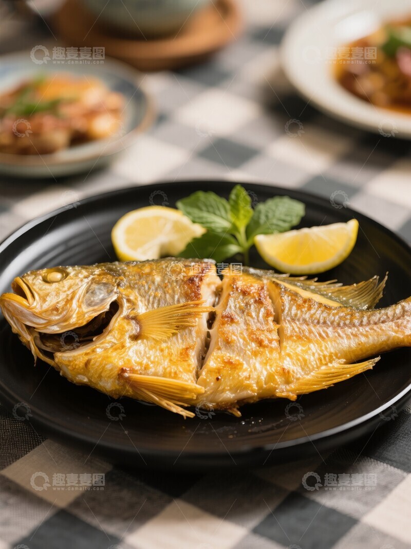 高清大图下载【趣麦麦图】烤鱼配柠檬薄荷摆盘精美