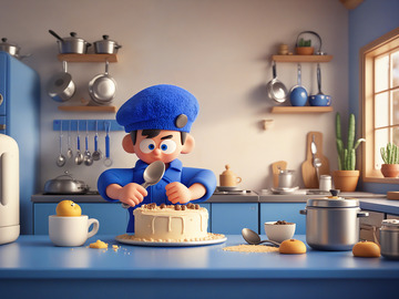 在做蛋糕的戴贝雷帽玩偶