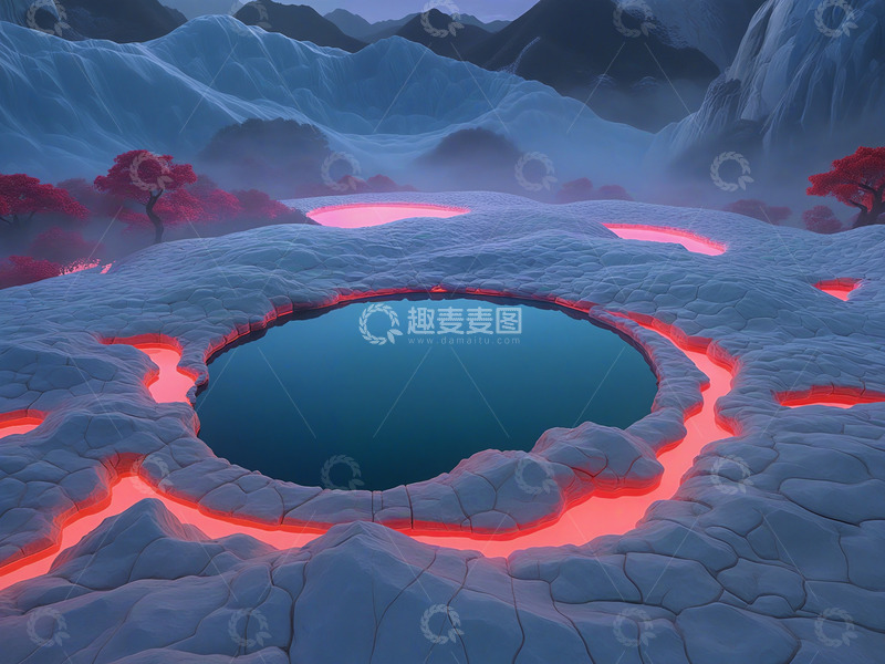 高清大图下载【趣麦麦图】火山岩蓝红色科技背景