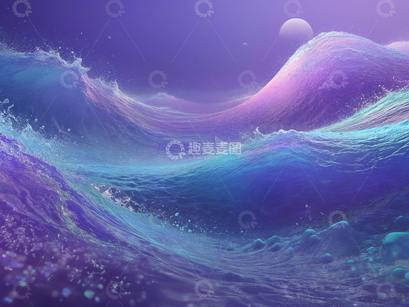 高清大图下载【趣麦麦图】海浪紫蓝色科幻背景