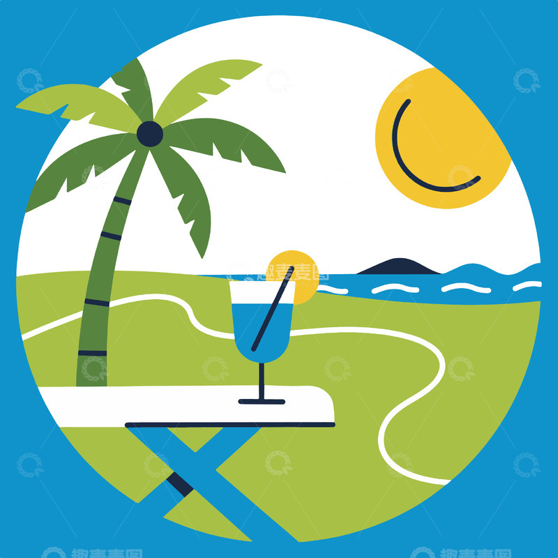 源文件下载【趣麦麦图】海滩场景夏日度假清新