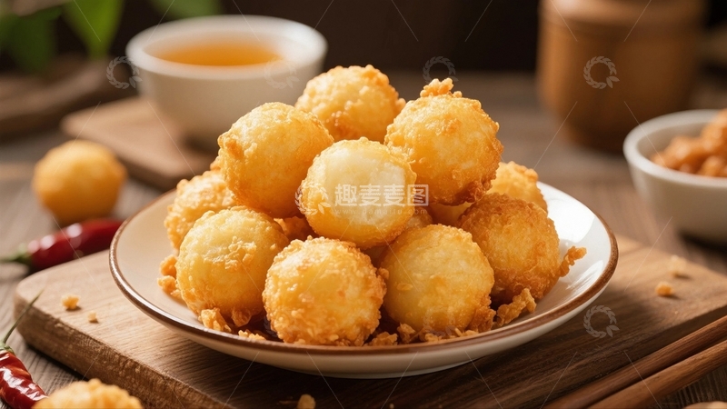 高清大图下载【趣麦麦图】香脆可口的炸元宵2