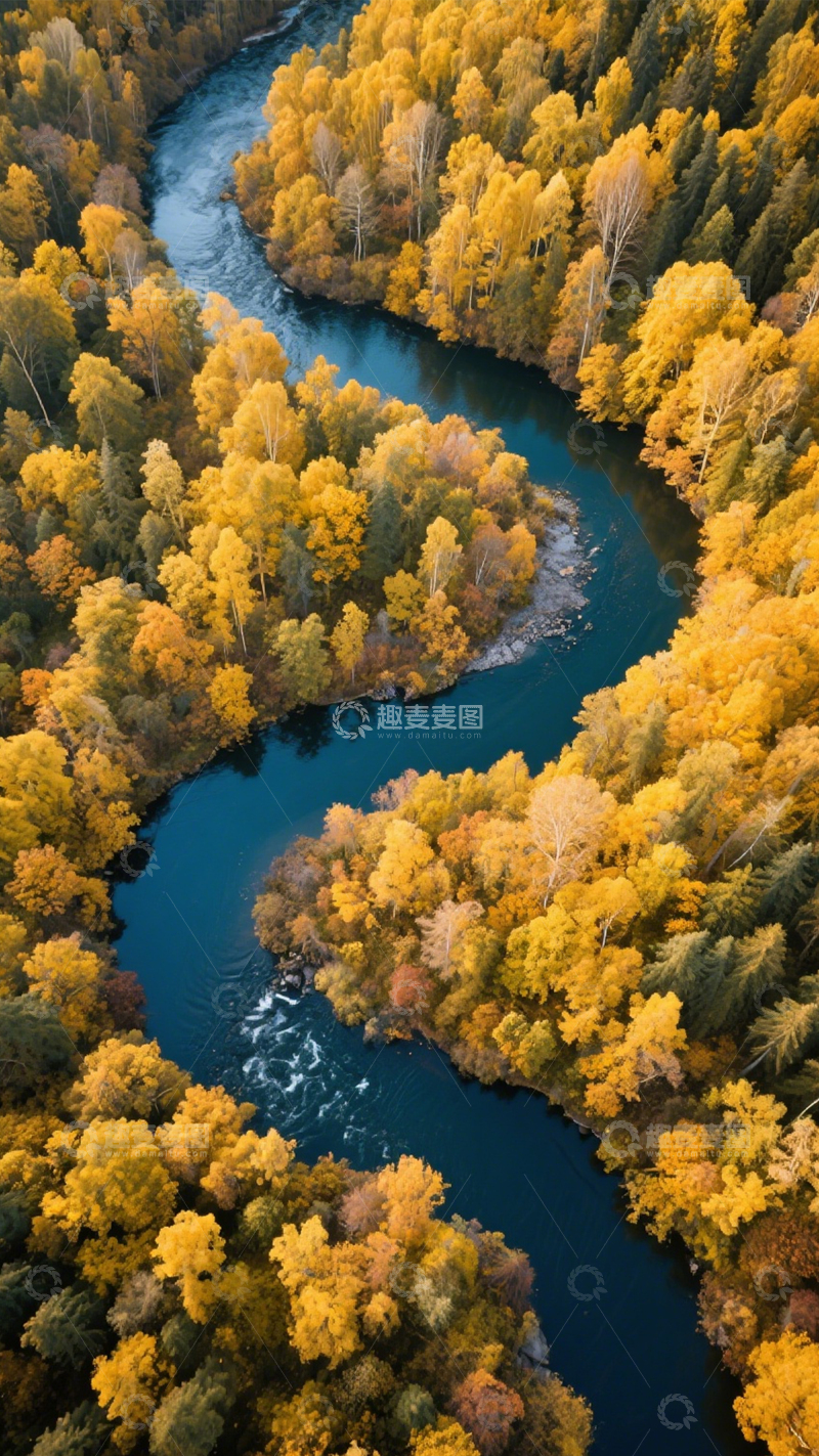 高清大图下载【趣麦麦图】秋林河流绚烂静谧壮美3