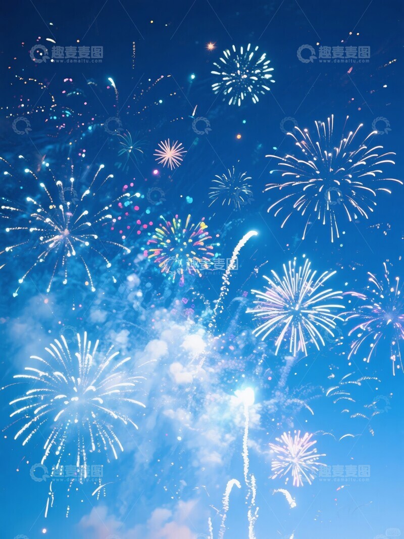 高清大图下载【趣麦麦图】夜晚中绽放的绚丽烟花