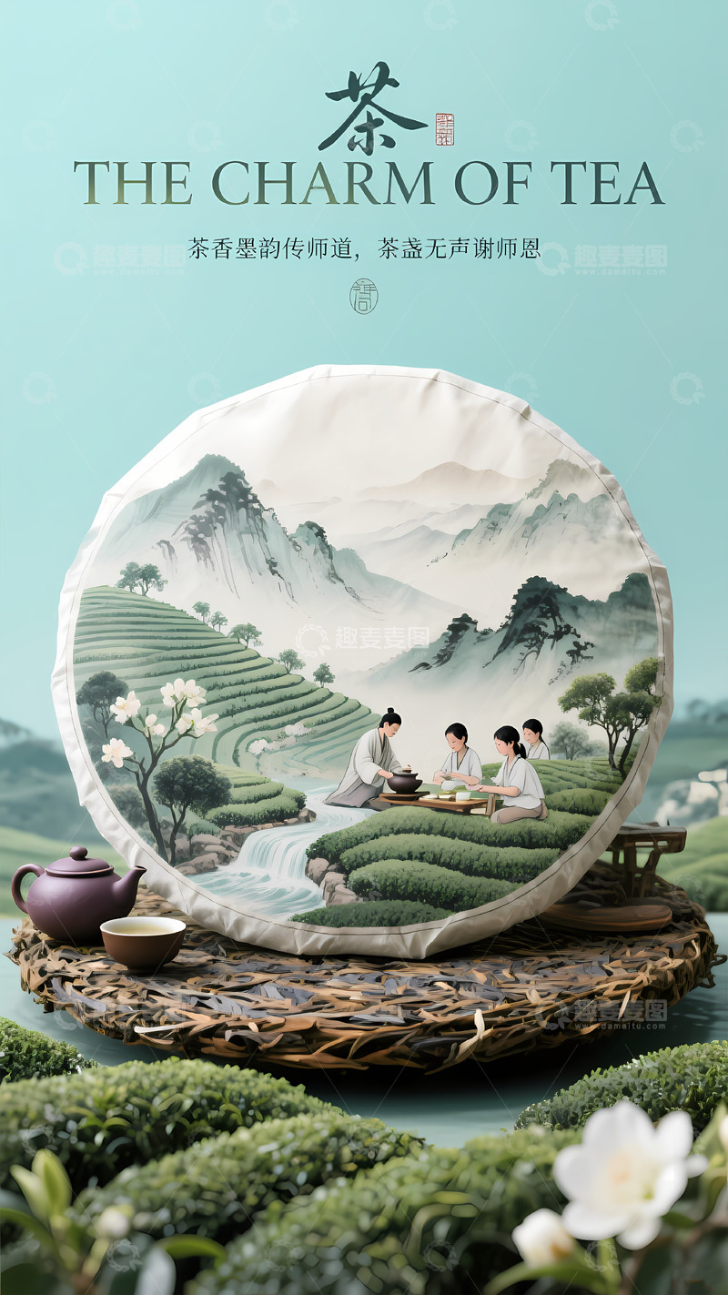 高清大图下载【趣麦麦图】茶师茶道国风插画教师节茶艺海报