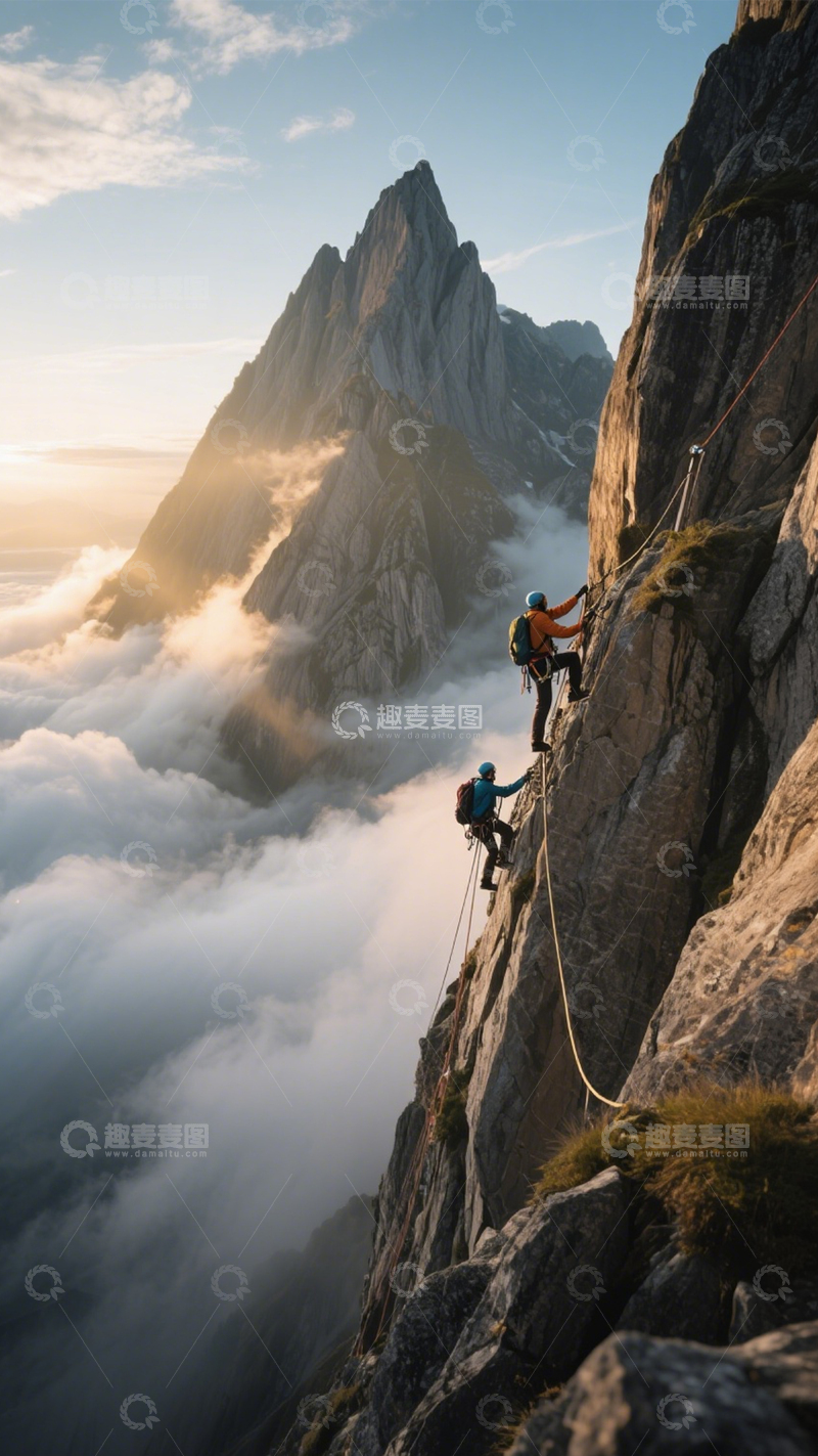 高清大图下载【趣麦麦图】山峰攀岩刺激冒险探索