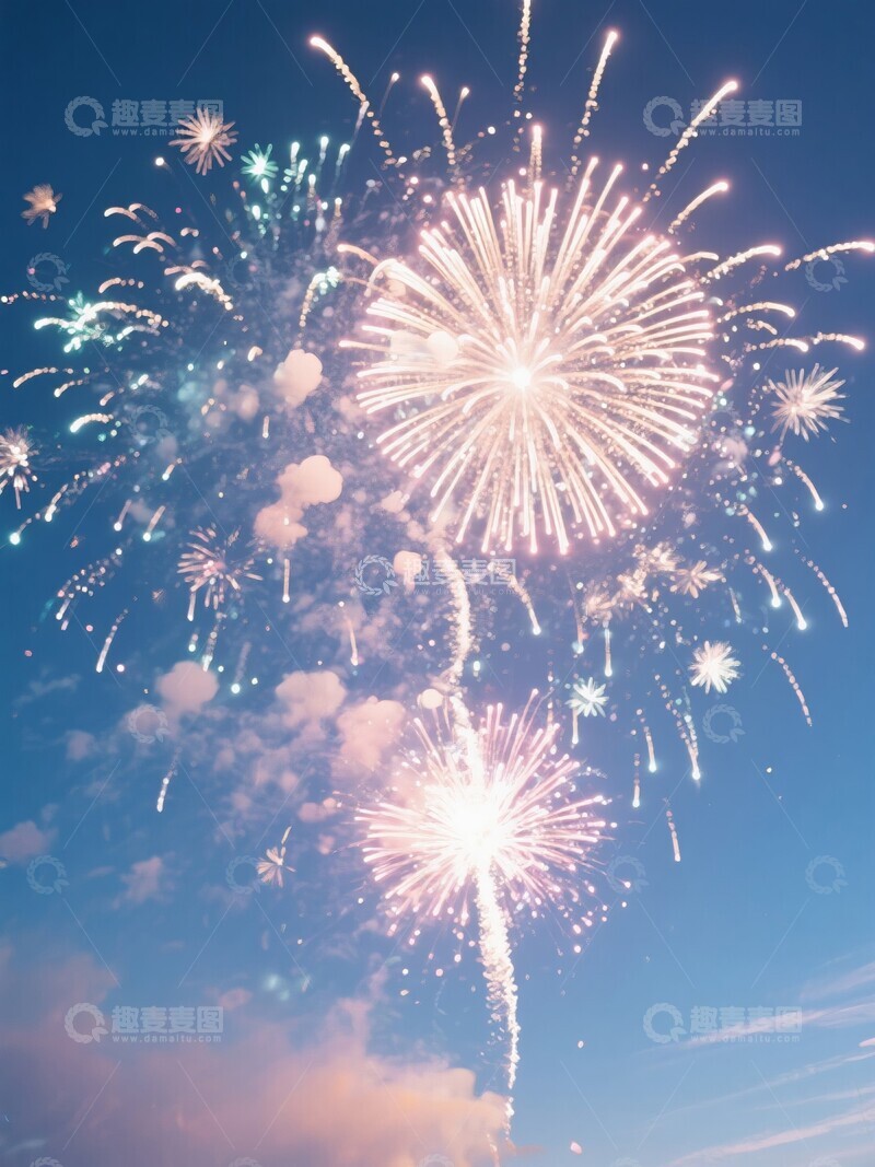 高清大图下载【趣麦麦图】节日夜晚绽放的美丽烟花