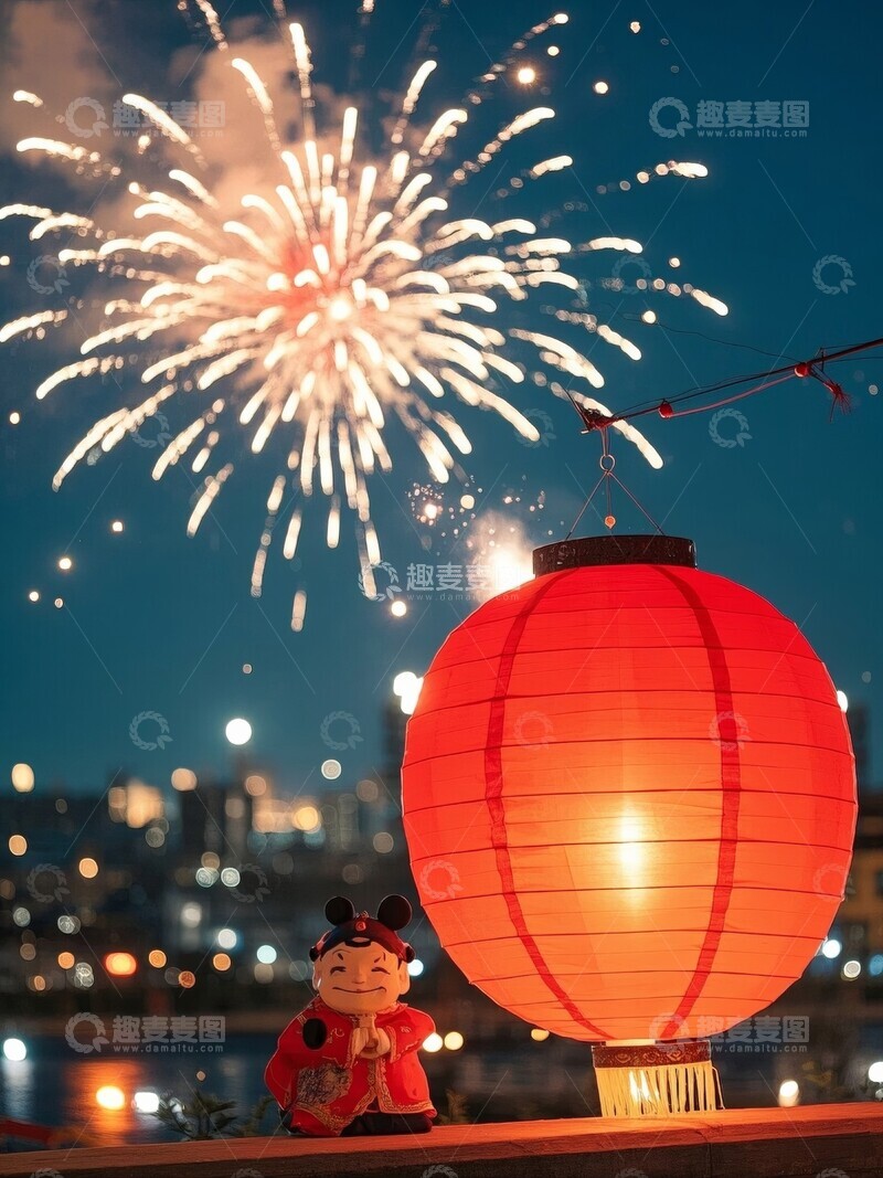 夜中绽放的绚丽烟花