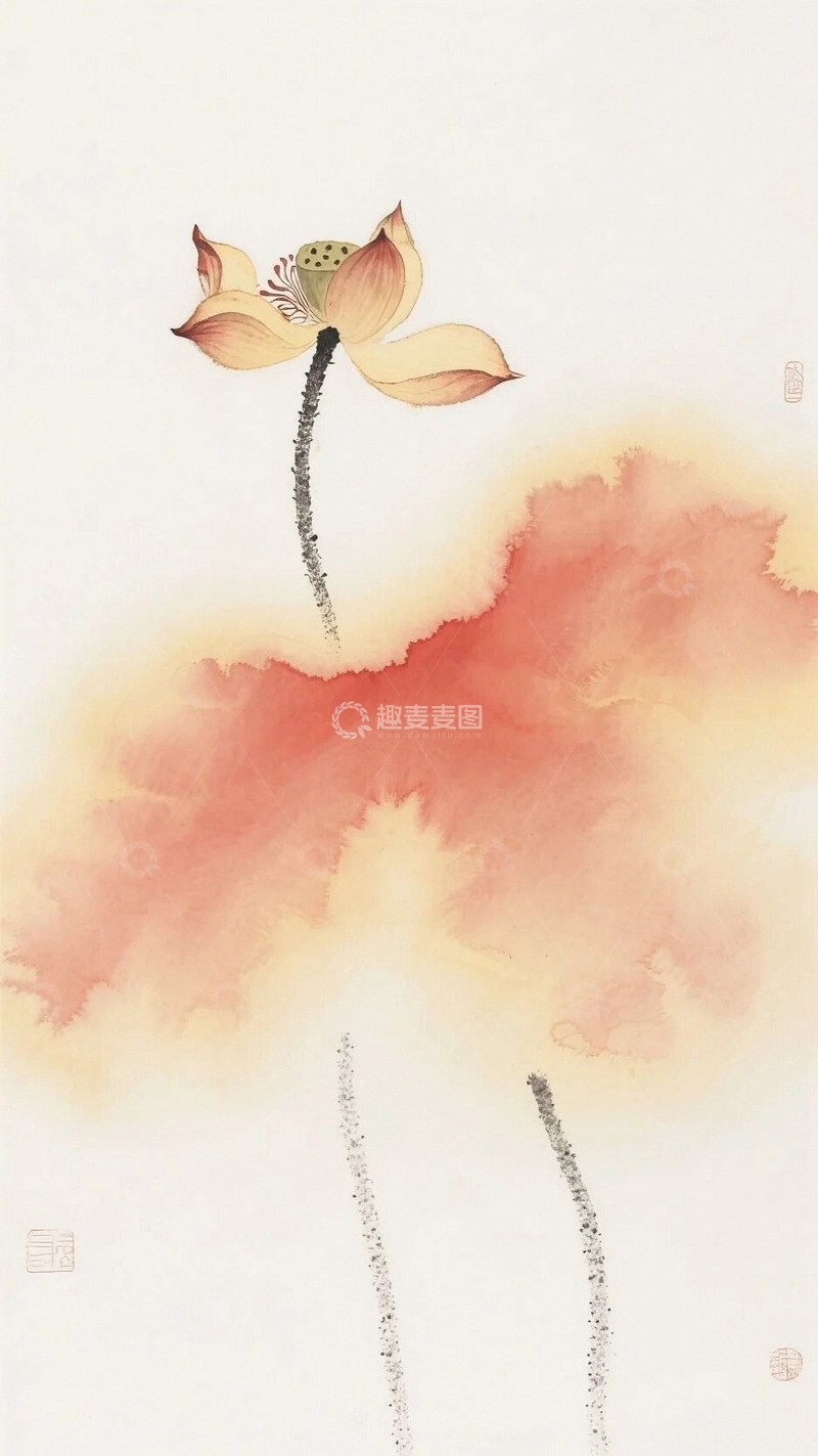 高清大图下载【趣麦麦图】水墨画风清新荷花底图3