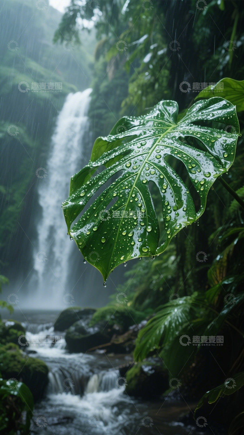 高清大图下载【趣麦麦图】雨林瀑布清新静谧治愈3