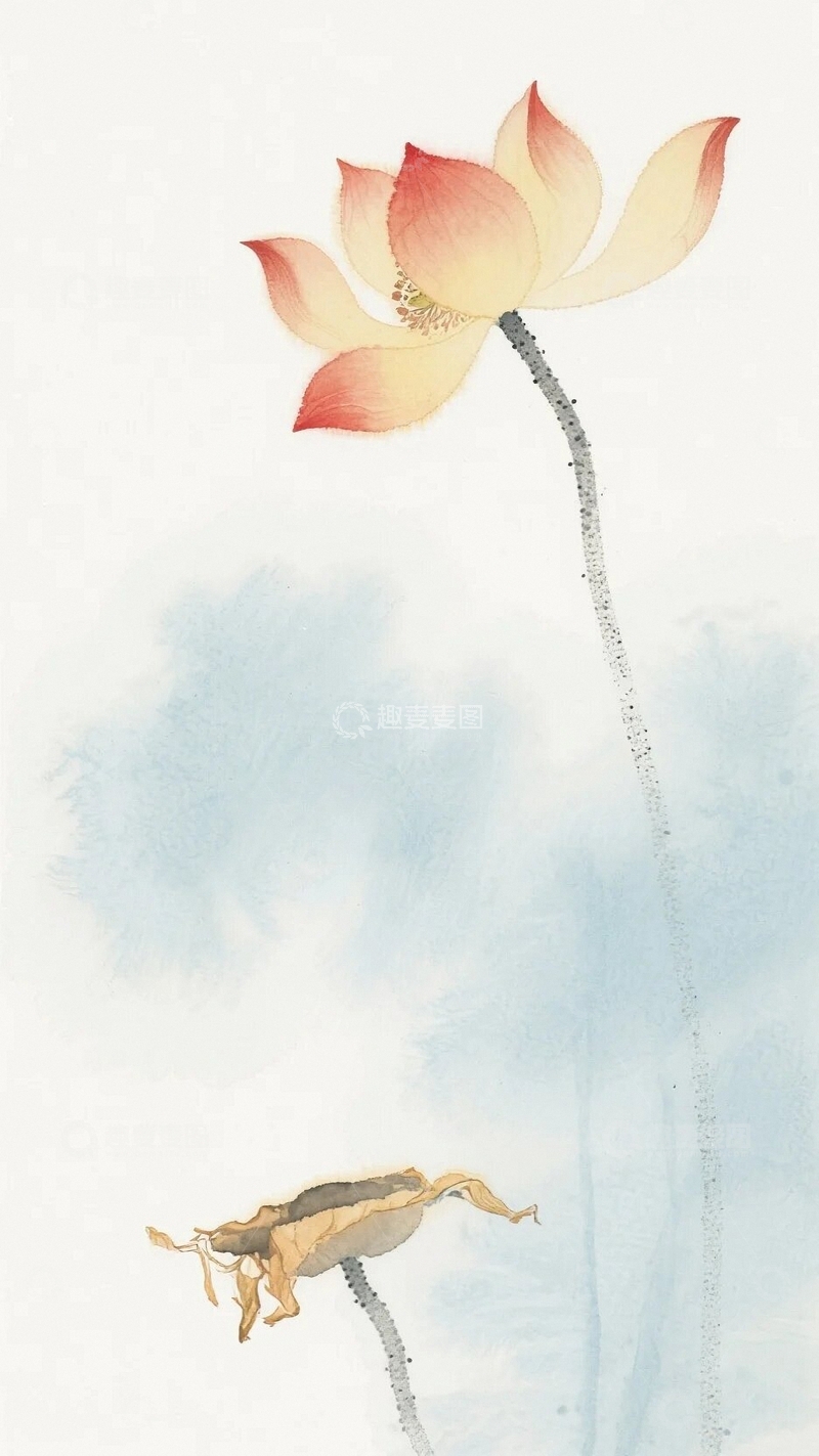 高清大图下载【趣麦麦图】水墨画风清新荷花底图1