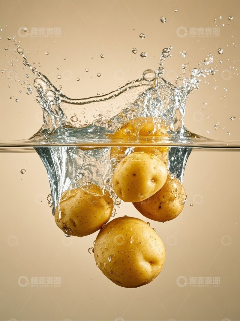高清大图下载【趣麦麦图】土豆落入水中溅起水花