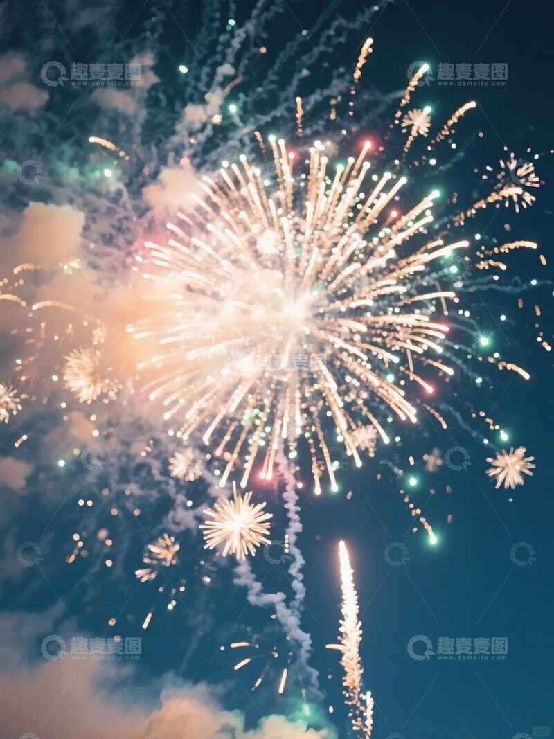 高清大图下载【趣麦麦图】夜晚绽放的美丽烟花
