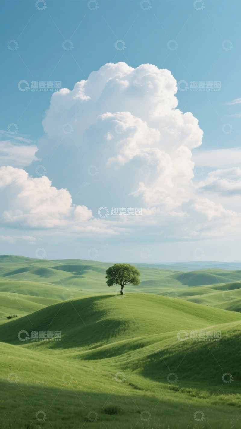 高清大图下载【趣麦麦图】草原孤树辽阔静谧治愈3