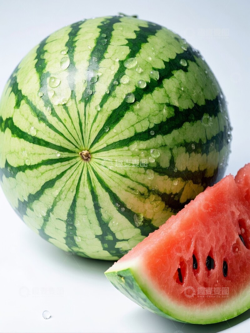 高清大图下载【趣麦麦图】新鲜西瓜带水珠与切片展示