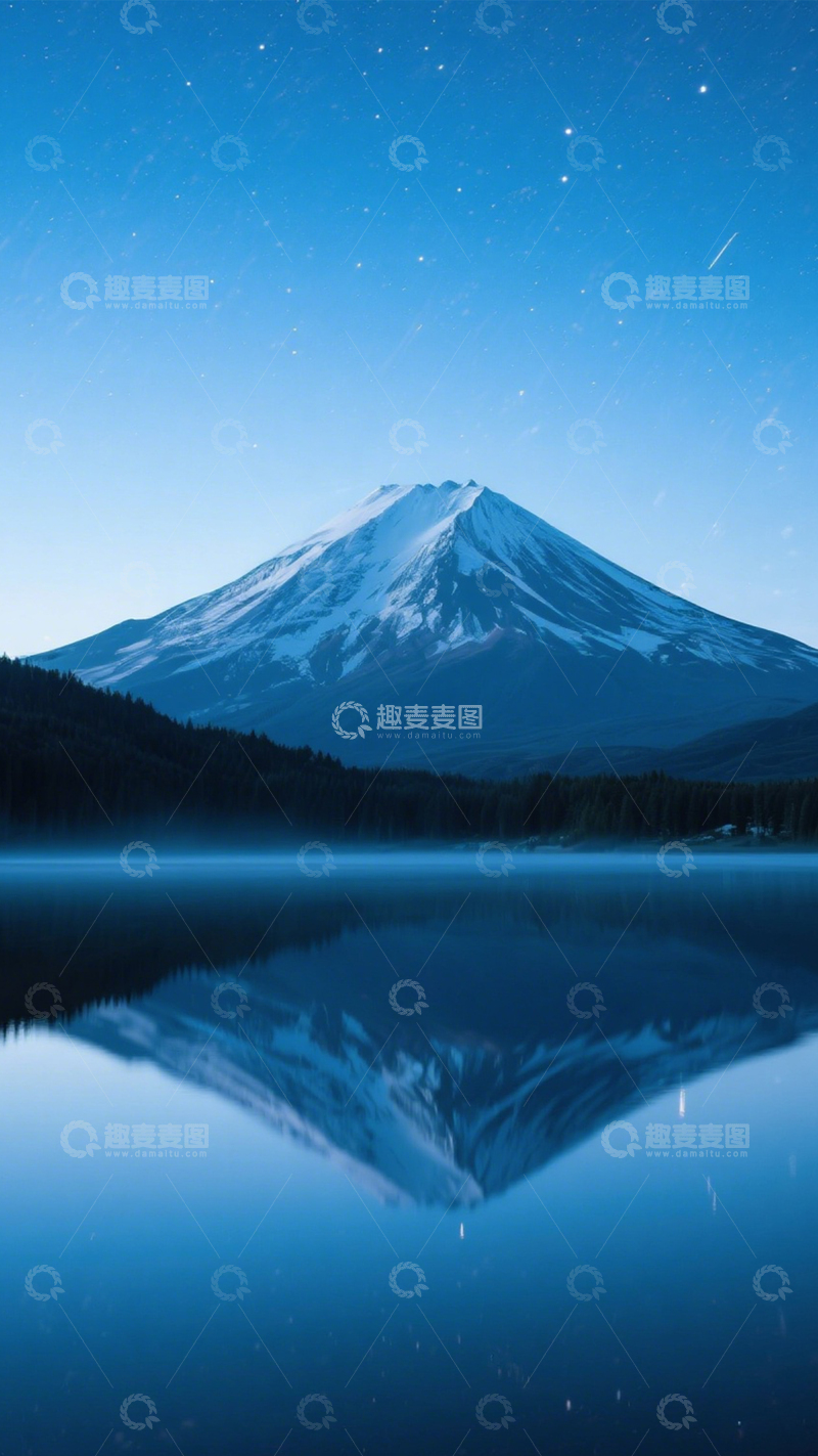 高清大图下载【趣麦麦图】富士山夜景静谧梦幻治愈