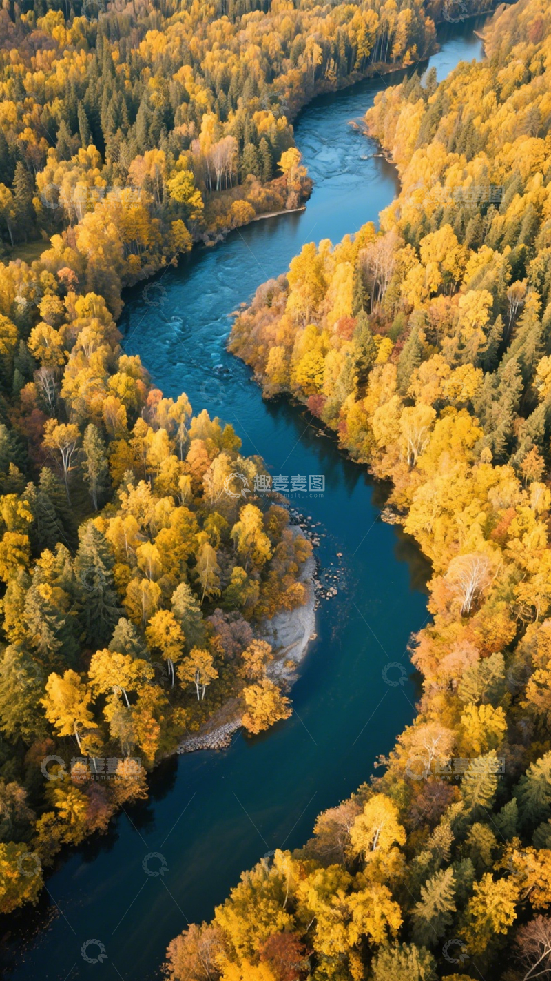 高清大图下载【趣麦麦图】秋林河流绚烂静谧壮美
