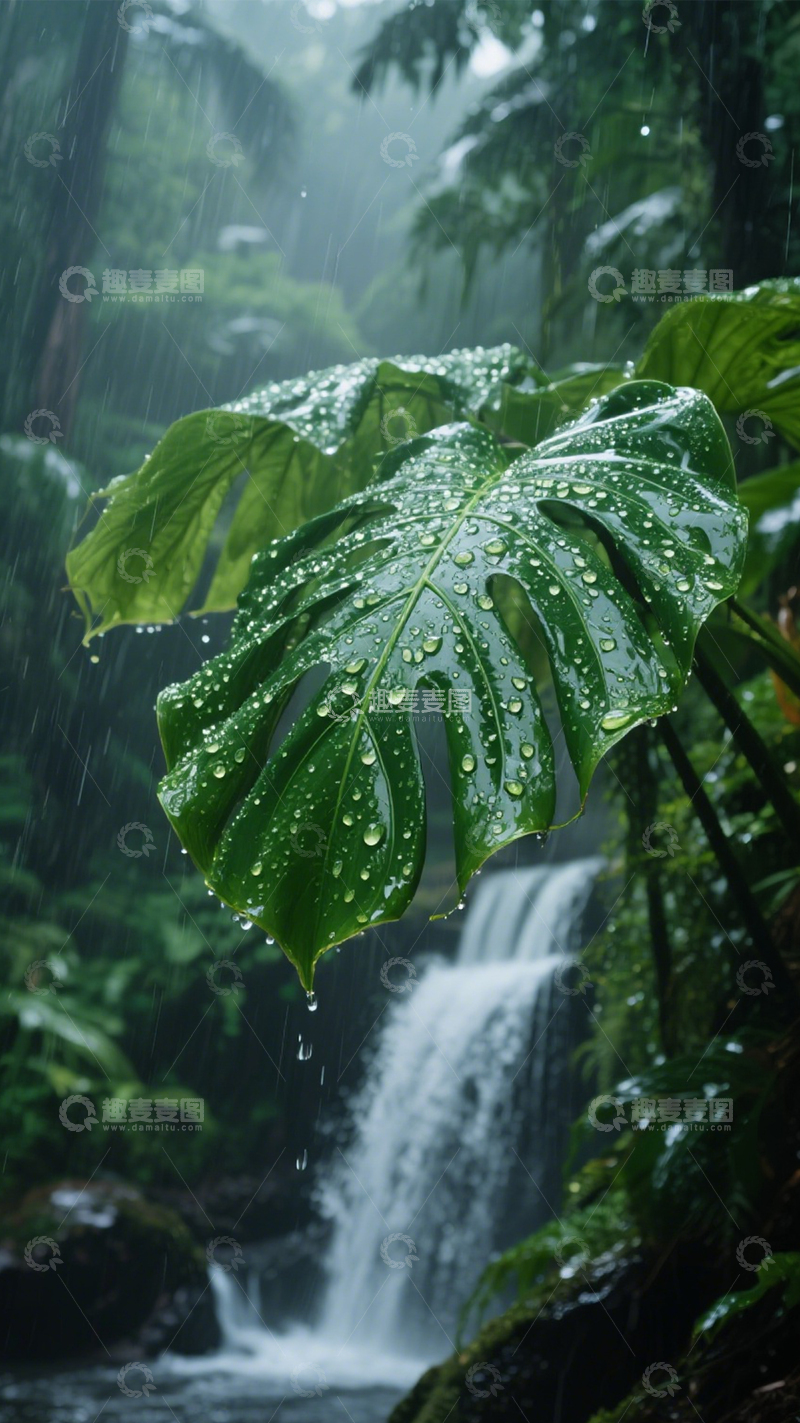 高清大图下载【趣麦麦图】雨林瀑布清新静谧治愈1
