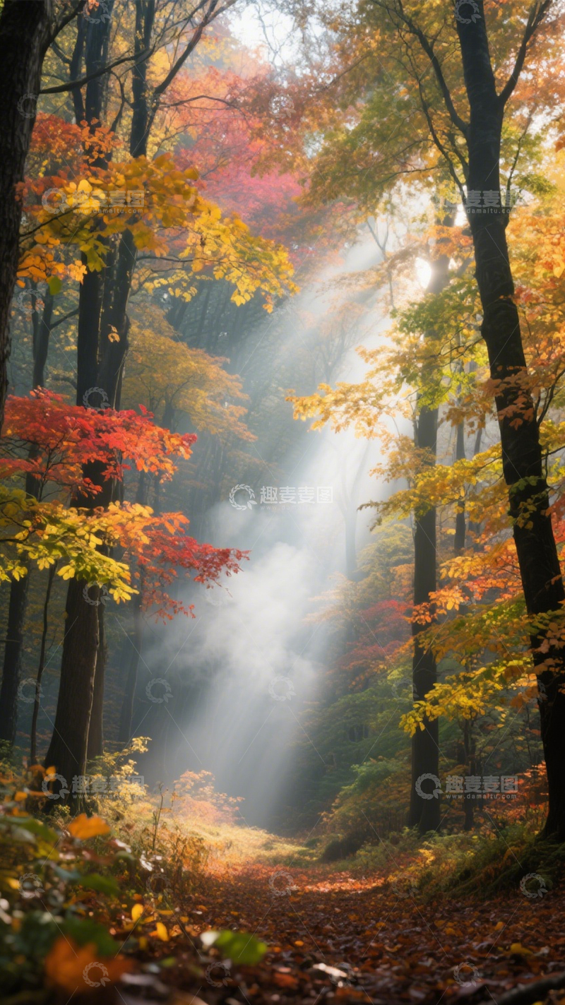 高清大图下载【趣麦麦图】秋林光束梦幻静谧治愈