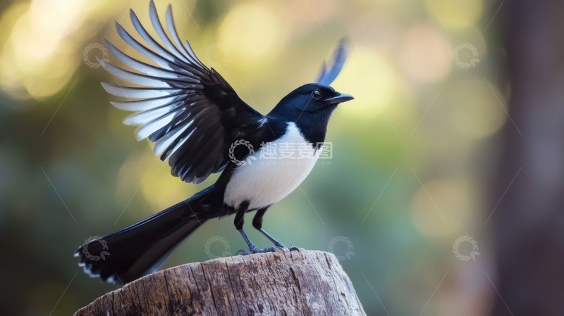 高清大图下载【趣麦麦图】展翅飞翔的喜鹊