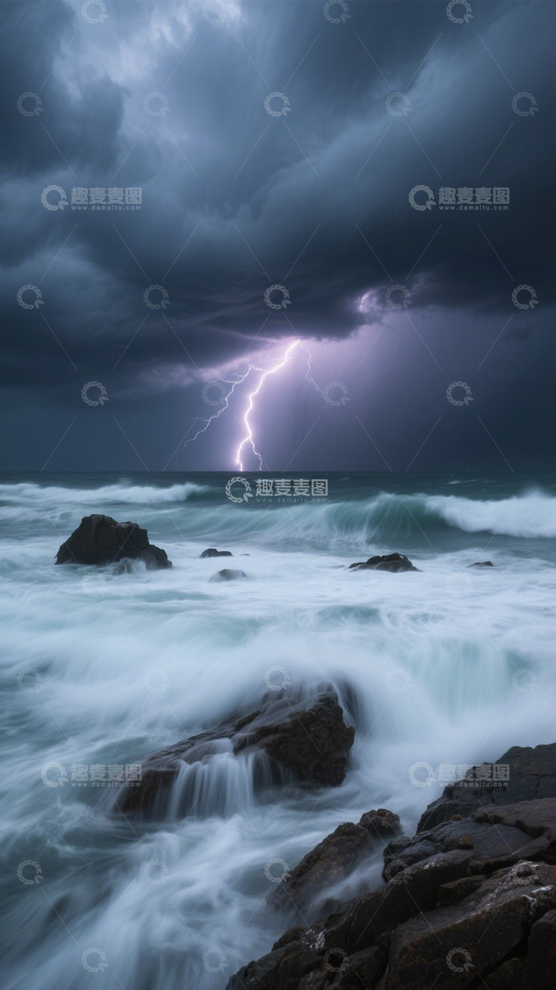 高清大图下载【趣麦麦图】雷电海景壮观震撼