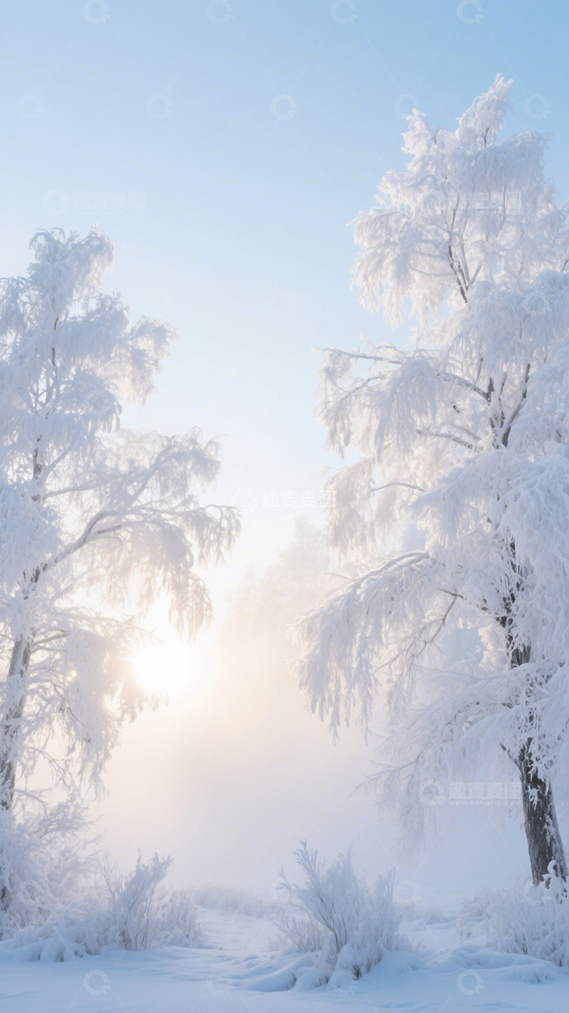 高清大图下载【趣麦麦图】雾凇森林纯净洁白3