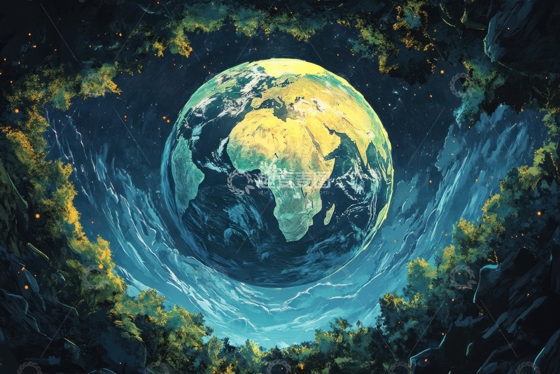 高清大图下载【趣麦麦图】-手绘地球森林景色