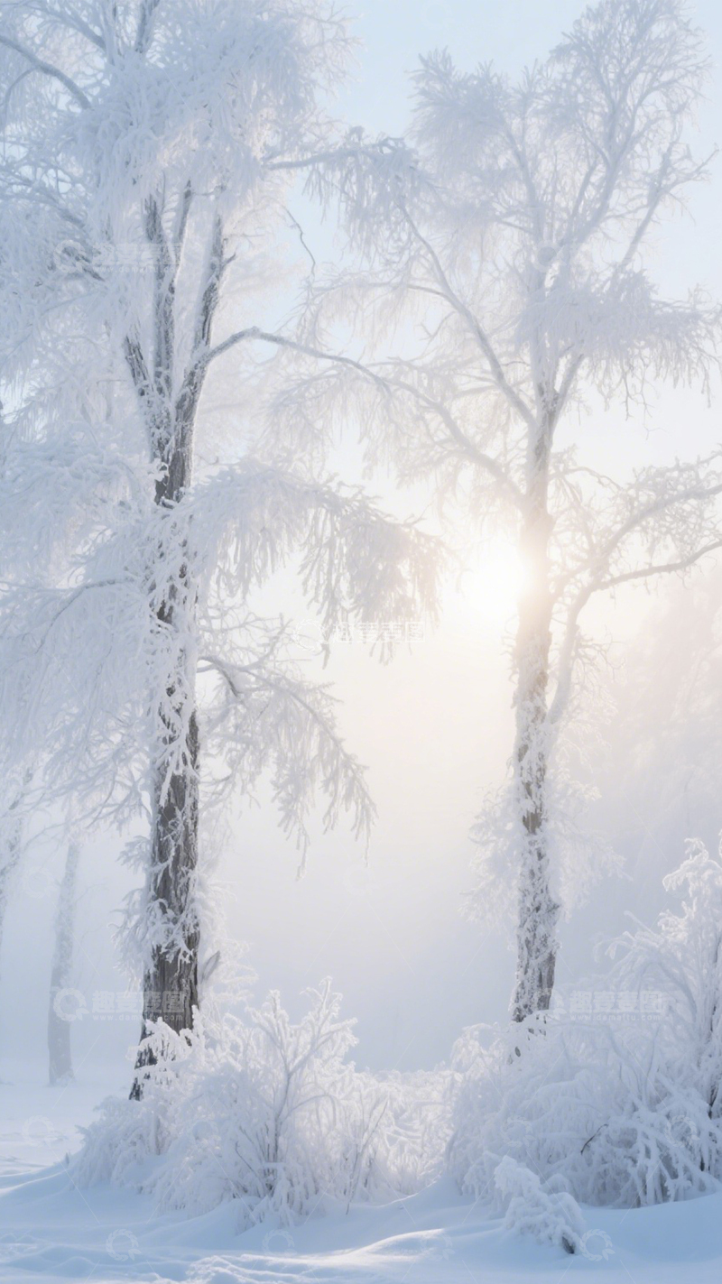 高清大图下载【趣麦麦图】雾凇森林纯净洁白1