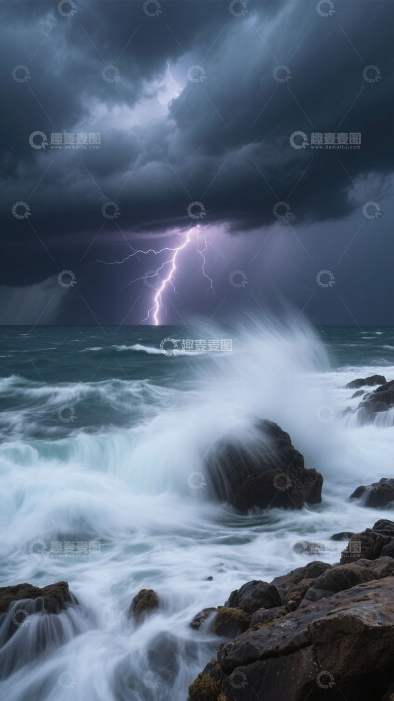 高清大图下载【趣麦麦图】雷电海景壮观震撼3