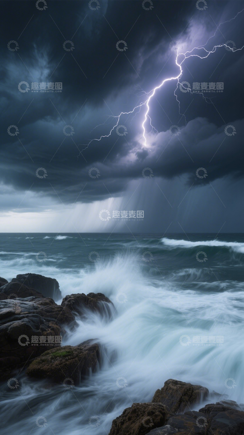 高清大图下载【趣麦麦图】雷电海景壮观震撼1