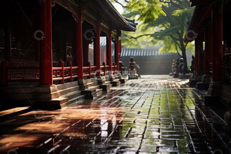 高清大图下载【趣麦麦图】园林建筑石板路景色