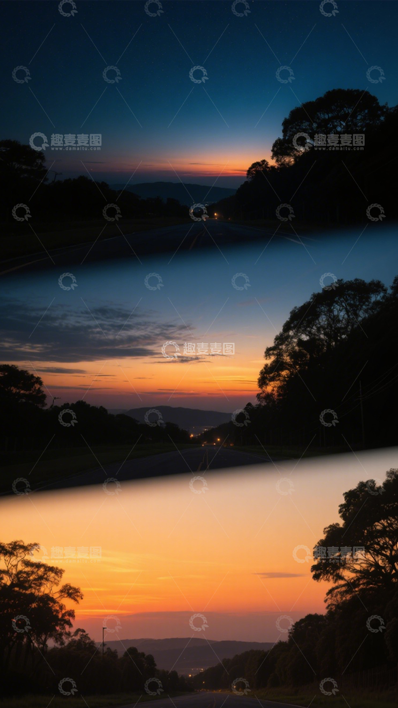 高清大图下载【趣麦麦图】日落公路宁静惬意2