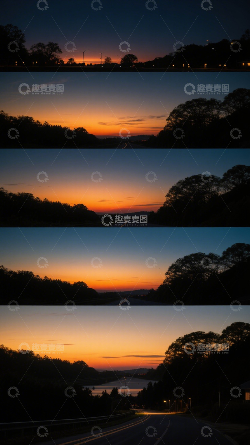 高清大图下载【趣麦麦图】日落公路宁静惬意3