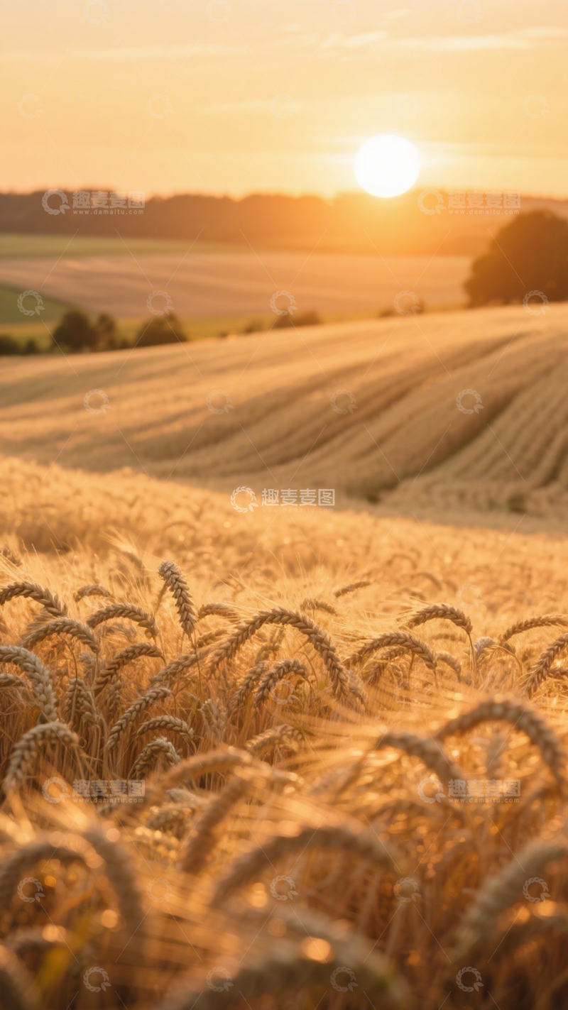高清大图下载【趣麦麦图】麦田夕阳温暖丰收3