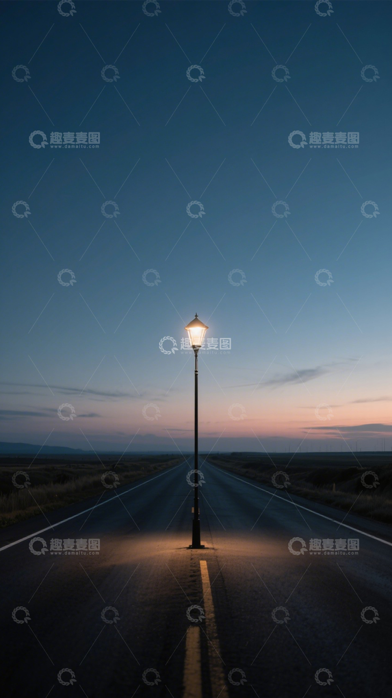 高清大图下载【趣麦麦图】公路路灯孤独温暖