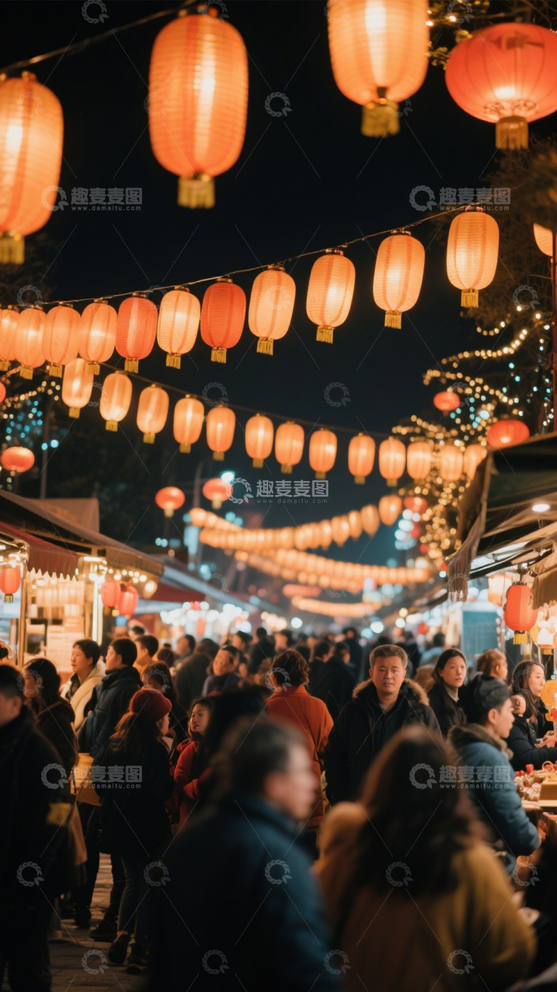 高清大图下载【趣麦麦图】灯会集市热闹喜庆