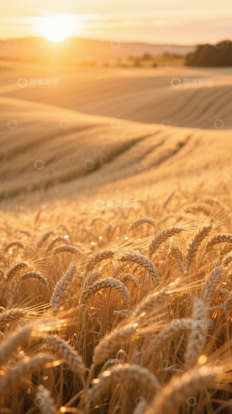 高清大图下载【趣麦麦图】麦田夕阳温暖丰收2