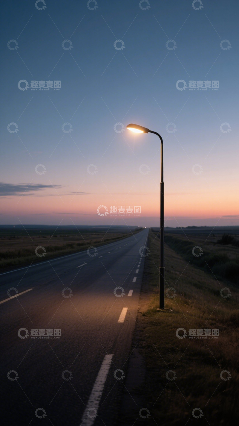 高清大图下载【趣麦麦图】公路路灯孤独温暖2