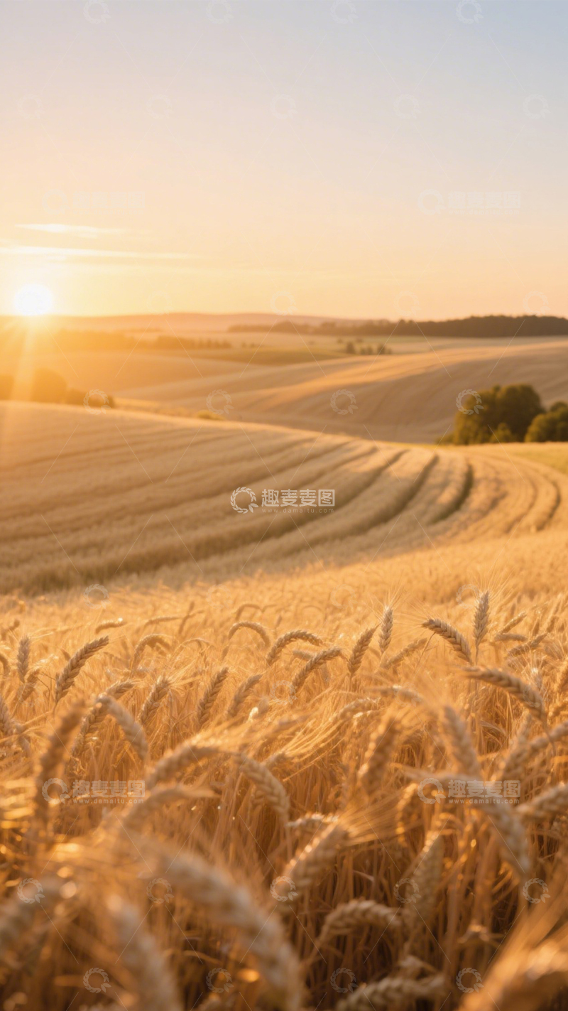 高清大图下载【趣麦麦图】麦田夕阳温暖丰收1